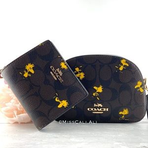 NWT COACH X PEANUTS Mini Serena Crossbody Bag Woodstock + Snap Wallet Set